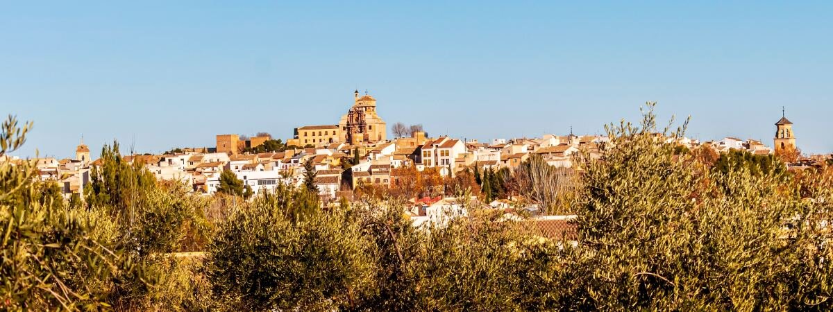 Vista de pájaro del castillo y del pueblo de Caravaca de la Cruz