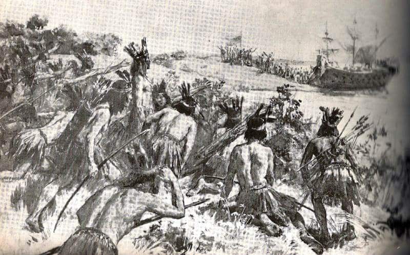 Solís con los indios a punto de matarle