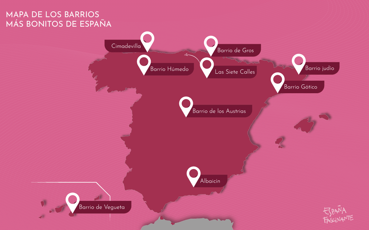 Mapa de los barrios más bonitos de España