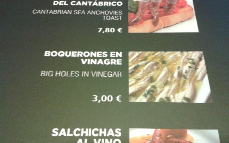 Traducciones divertidas de menús españoles