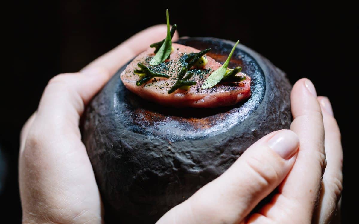 Plato de piedra volcánica creativa, vajilla japonesa para Hotel, juego de  Sushi, plato Circular para carne