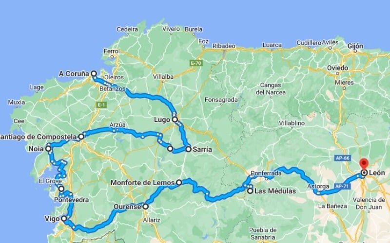 Ruta por carretera entre A Coruña y León