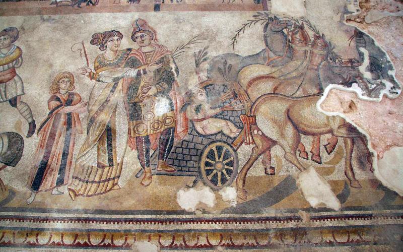 Parte del mito de Pélope en el mosaico romano de Noheda
