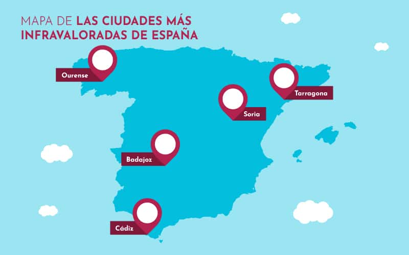 Mapa de las ciudades más infravaloradas de España