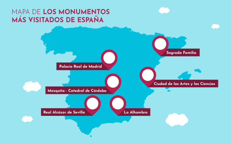 mapa de los monumentos más visitados de españa